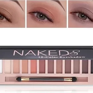 12 Color Nude Matte Eyeshadow Palette with Brush - Waterproof & Long Lasting
