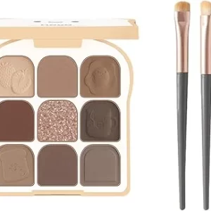 Eye Shadow Palette in #02 - 9 Colors, Nude Matte & Glitter, with Brushes