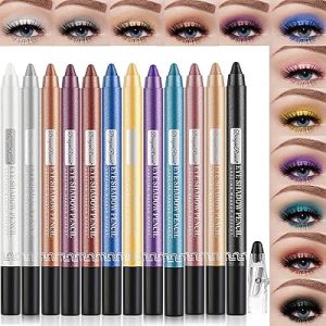 Petansy Glitter Eyeshadow Sticks Set, 12 Long Lasting Waterproof Colours