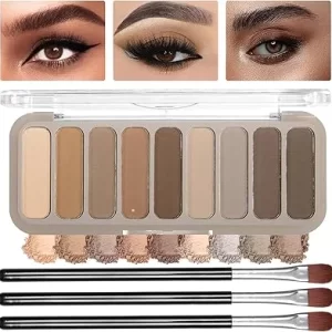 Taupe Neutral Eyeshadow-9 Shades Palette,Waterproof,3 Brushes