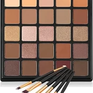 Nude Neutral Eyeshadow Palette: Matte & Shimmer, 25 Shades with Brushes