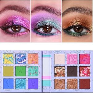 Cute Eyeshadow Palette: 18 Shades, Blue Pink Nude Brown